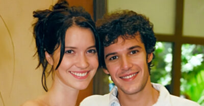 Nathalia Dill e Jayme Matarazzo nos bastidores de Escrito nas Estrelas (João Miguel Júnior / Globo)