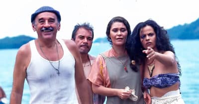 Sebastião Vasconcelos (Floriano), Ricardo Blat (Marujo), Lu Mendonça (Do Carmo) e Denise Milfont (Vilma) em Mulheres de Areia (Divulgação / Globo)