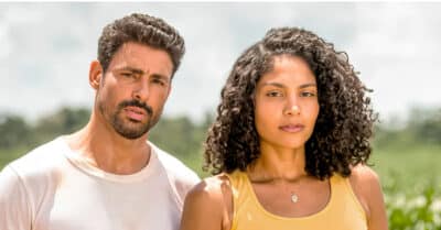 Cauã Reymond (Caio) e Barbara Reis (Aline) em Terra e Paixão (João Miguel Júnior / Globo)