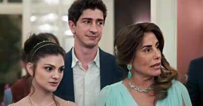 Debora Ozório (Petra), Johnny Massaro (Daniel) e Gloria Pires (Irene) em Terra e Paixão (Reprodução / Globo)