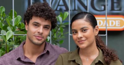 Matheus Abreu (Eduardo) e Bella Campos (Jenifer) em Vai na Fé (Divulgação / Globo)