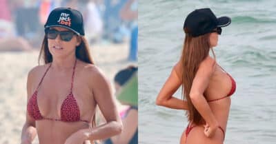 Deborah Secco coloca bumbum para jogo em praia carioca