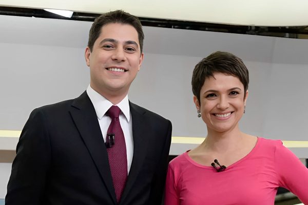 Evaristo Costa e Sandra Annenberg no Jornal Hoje