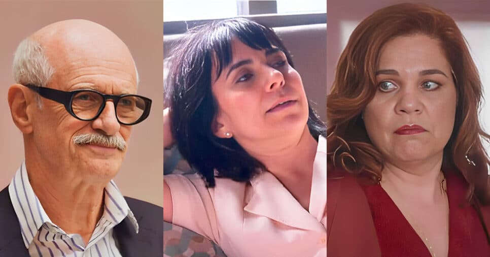 Sérgio (Marcos Caruso), Míriam (Paula Cohen) e Helena (Isabel Teixeira) em Elas por Elas