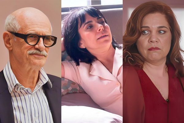 Sérgio (Marcos Caruso), Míriam (Paula Cohen) e Helena (Isabel Teixeira) em Elas por Elas