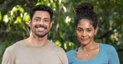 Cauã Reymond (Caio) e Barbara Reis (Aline) em Terra e Paixão