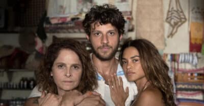 Drica Moraes, Chay Suede e Lucy Alves em Travessia (Reprodução / Globo)