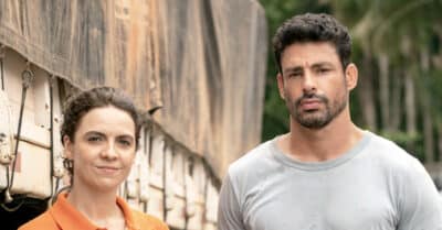 Mara (Renata Gaspar) e Caio (Cauã Reymond) em Terra e Paixão