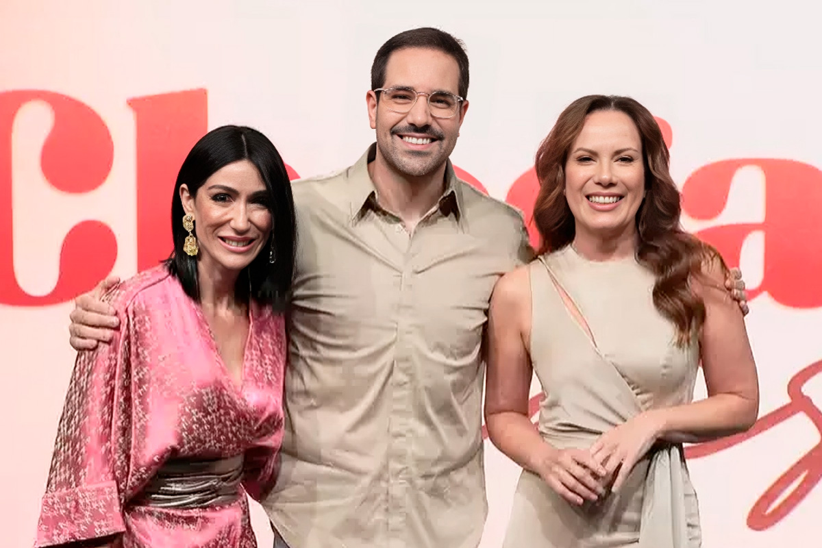 Michelle Barros, Paulo Mathias e Regina Volpato no Chega Mais